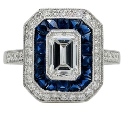 Platinum sapphire and diamond ring