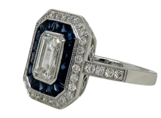 Platinum sapphire and diamond ring