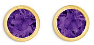 14kt yellow gold bezel set amethyst stud earrings