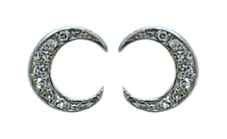 14kt white gold mini diamond crescent moon earrings.