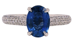 Platinum pave set diamond and sapphire ring