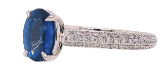 Platinum pave set diamond and sapphire ring