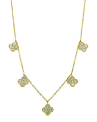 14kt yellow gold diamond 5 station clover necklace