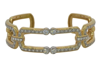 18kt yellow gold open design diamond bangle