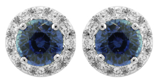 18kt white gold sapphire and diamond halo style earrings.
