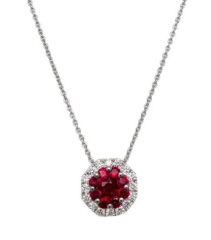 18kt white gold ruby and diamond pendant with chain