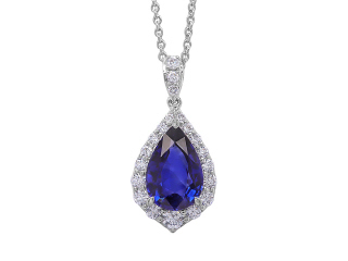 18kt white gold sapphire and diamond pendant with chain.