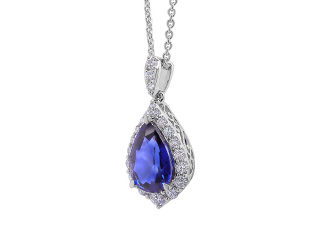 18kt white gold sapphire and diamond pendant with chain.