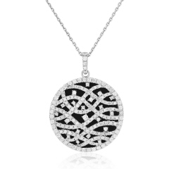 18kt white gold diamond and onyx circle pendant with 14kt white gold chain