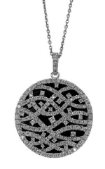 18kt white gold diamond and onyx circle pendant with 14kt white gold chain