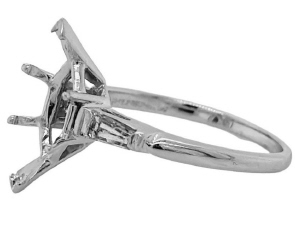 Platinum baguette diamond semi-mount with marquise head.