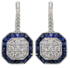 18kt white gold hanging sapphire and diamond earrings.