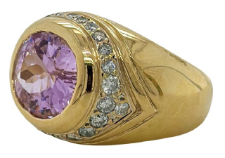 14kt yellow gold kunzite and diamond ring