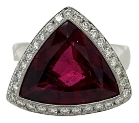 Platinum rubelite and diamond ring.