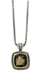 Silver and 18kt yellow gold David Yurman smokey quartz and diamond pendant with chain