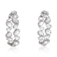 18kt white gold inside/outside white topaz and diamond hoop earrings.