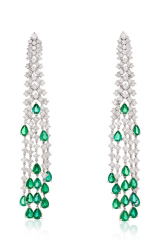 18kt white gold diamond and emerald hanging earrings