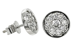 14kt white gold pave diamond button style earrings.