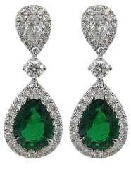 18kt white gold pearshape emerald and diamond earrings