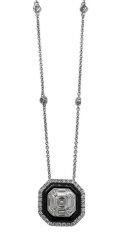 18K white gold diamond and onyx pendant with diamond by the yard chain