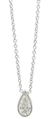 14kt white gold bezel set pearshape diamond pendant with chain