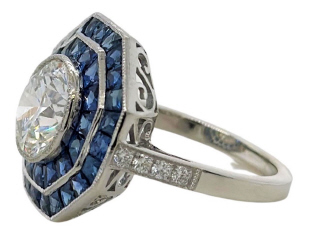 Platinum sapphire and Lab Created diamond ring.