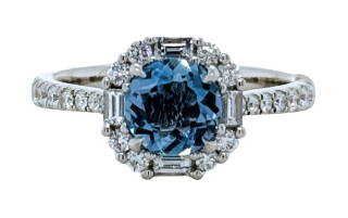 18kt white gold white gold aqua and diamond ring.