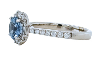 18kt white gold white gold aqua and diamond ring.