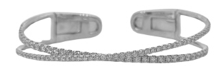 18kt white gold diamond cross over cuff style bangle bracelet.