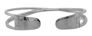 18kt white gold diamond cross over cuff style bangle bracelet.