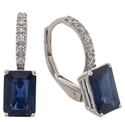 18kt white gold hanging sapphire and diamond earrings.