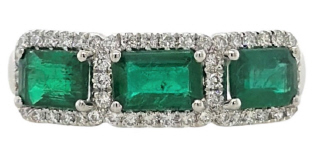 18kt white gold emerald and diamond band.