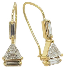 18kt yellow gold baguette and trillion diamond earrings