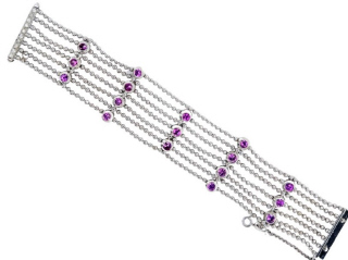 18kt white gold 7 links pink sapphire and diamond bracelet