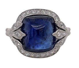 Platinum cab sapphire and diamond ring.