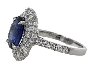 18kt white gold sapphire and diamond ring.