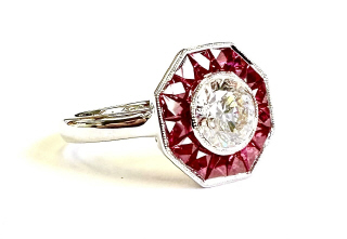 Lab Grown: 18kt white gold Lab Grown Diamond and Natural Ruby ring.