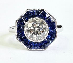 Lab Grown: 18kt white gold Lab Grown Diamond and Natural Sapphire ring.