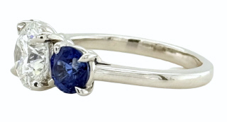 Lab Grown: 18kt white gold Lab Grown Diamond and Natural Sapphire ring.