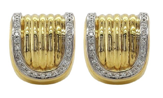 18kt yellow gold non-pierced clip on diamond earrings.