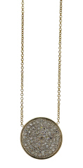 14kt yellow gold pave diamond circle pendant with chain.