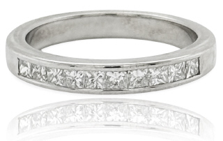 14kt white gold channel set princess cut diamond band