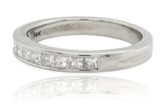 14kt white gold channel set princess cut diamond band