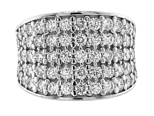 14kt white gold 5 row 1/2 way bead set diamond ring