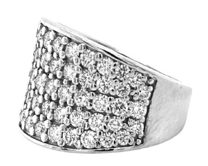 14kt white gold 5 row 1/2 way bead set diamond ring