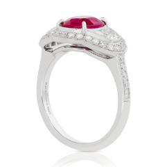 Platinum ruby and diamond ring