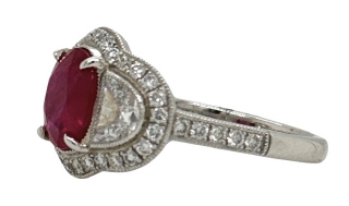 Platinum ruby and diamond ring