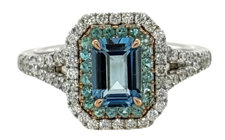 18kt white/rose gold aqua, pariba tourmaline and diamond ring.