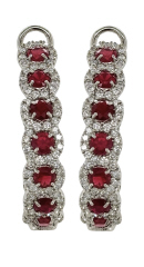 18kt white gold ruby and diamond halo inside outside hoop earrings