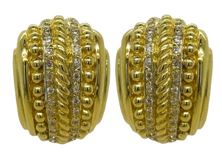 18kt yellow gold diamond earrings. Omega clip backs. Non-pierced.